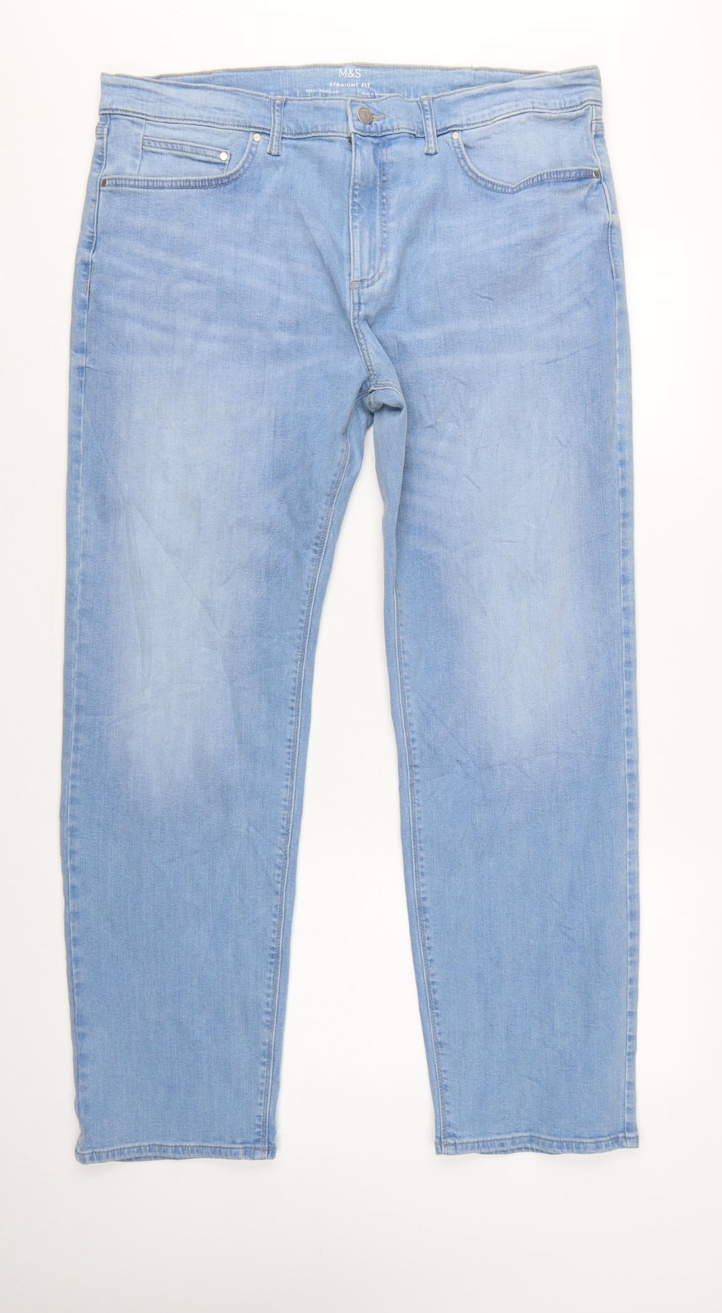 Marks and Spencer Men's Blue 38/31 Regular Straight Fit Stretch Jeans
