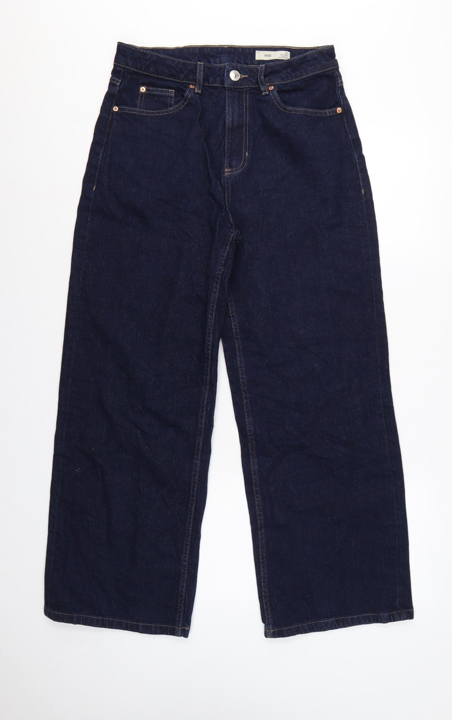 M&S Women’s Blue UK 12 High Rise Wide-Leg Dark Wash Jeans