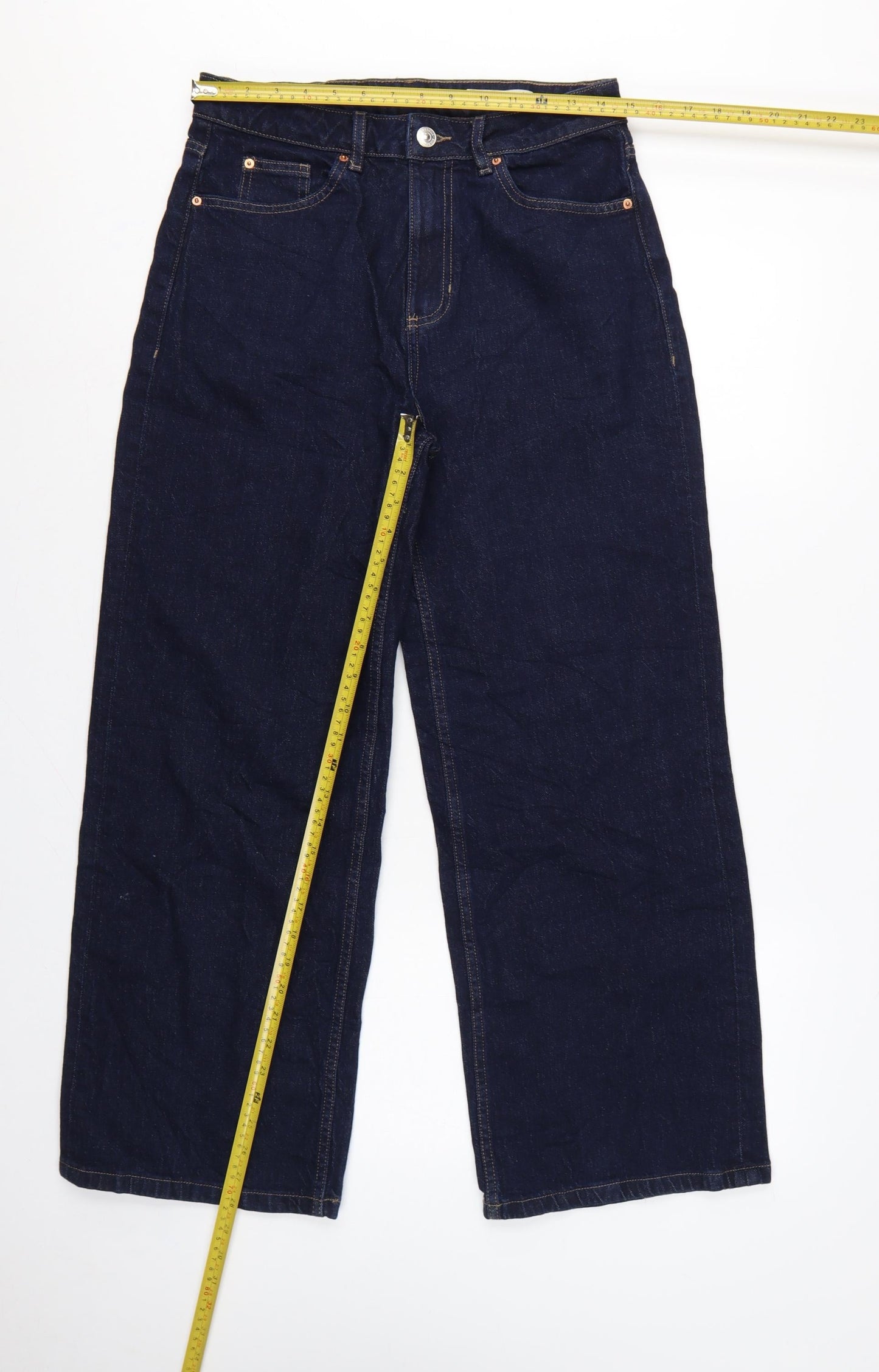 M&S Women’s Blue UK 12 High Rise Wide-Leg Dark Wash Jeans