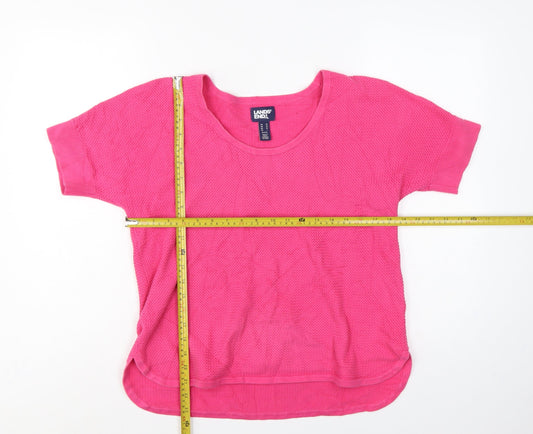Lands' End Women's Pink M Petite Cotton Short Sleeve Knit Jumper
