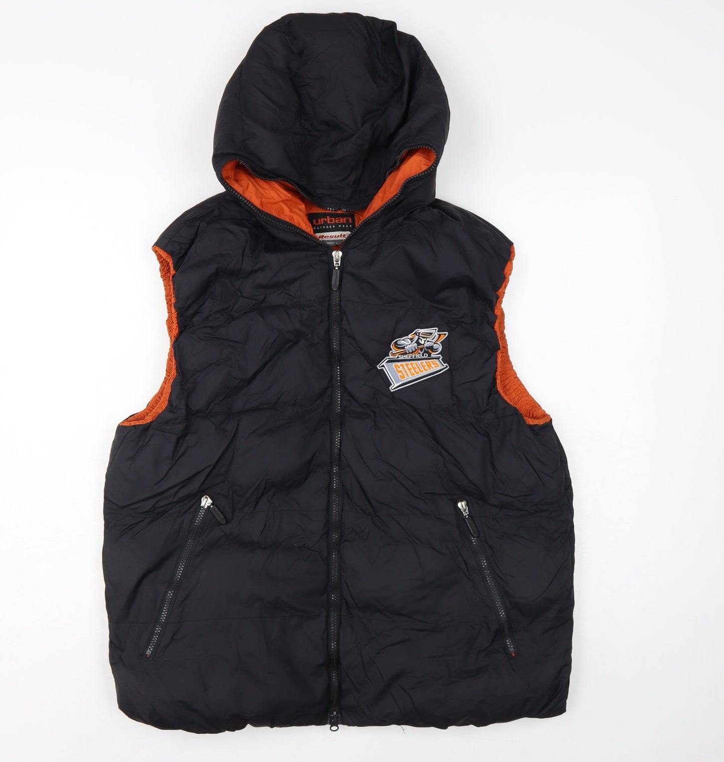 Result Men’s Black Orange L Hooded Sheffield Steelers Padded Waistcoat