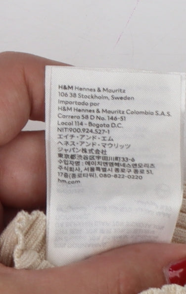 H&M Women Beige XS Rib Knit Square Neck Bell Sleeve Jumper