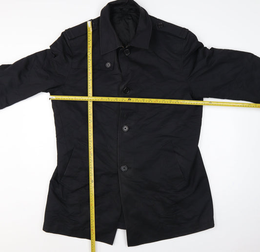 Next Men Black L Cotton Blend Trench Coat Buttoned Belted Cuffs