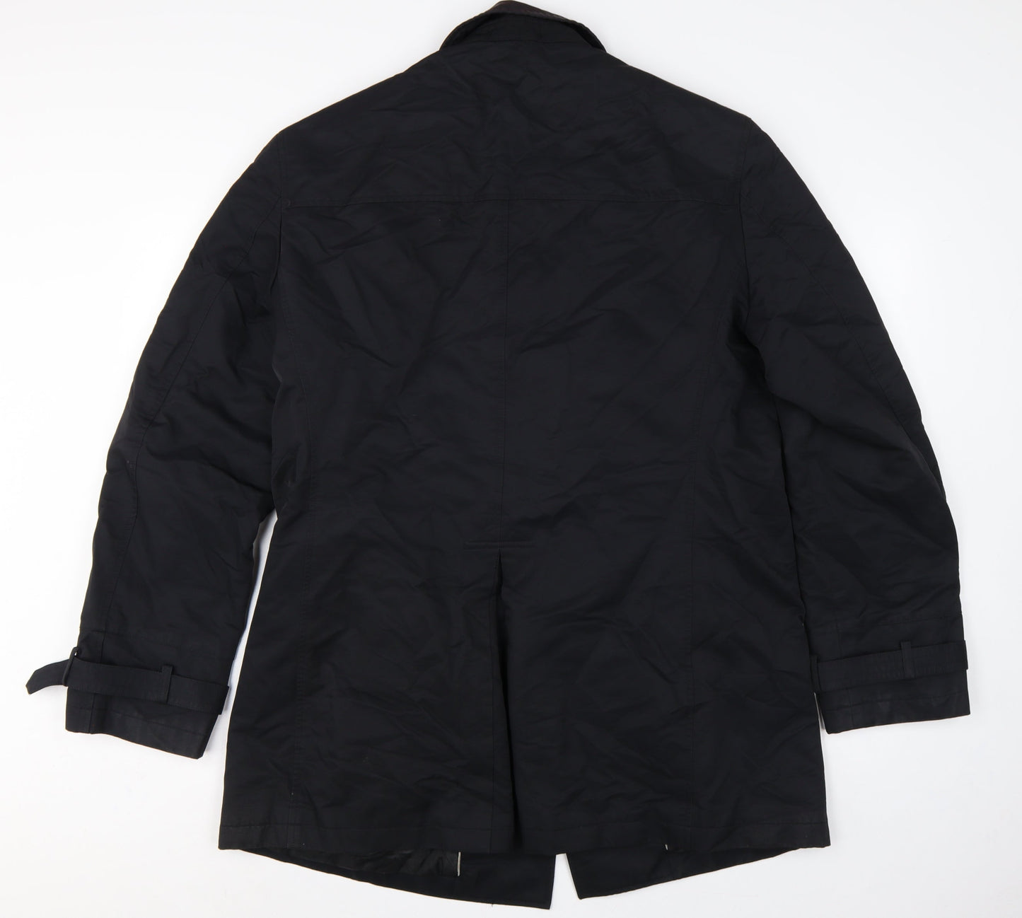 Next Men Black L Cotton Blend Trench Coat Buttoned Belted Cuffs