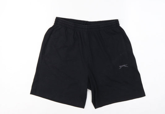 Slazenger Men's Black M Sweat Shorts Elastic Waist Pockets Logo