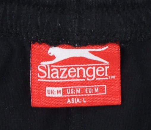 Slazenger Men's Black M Sweat Shorts Elastic Waist Pockets Logo