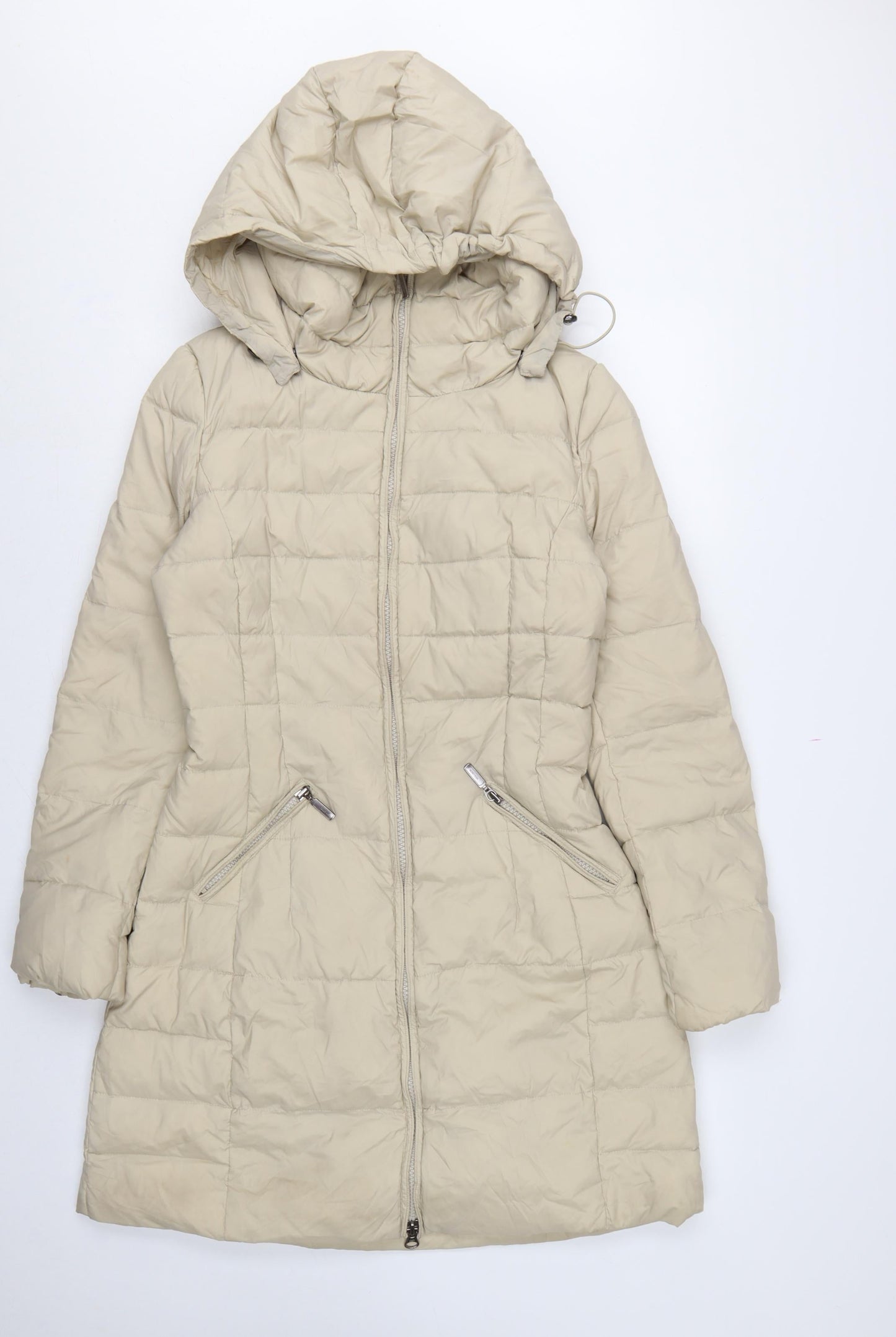 Benetton Women’s Beige UK 12 Long Hooded Down Puffer Coat