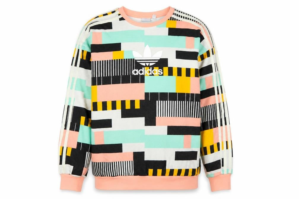 Front view of Adidas girls’ multicoloured 13-14 years pullover geometric sweatshirt