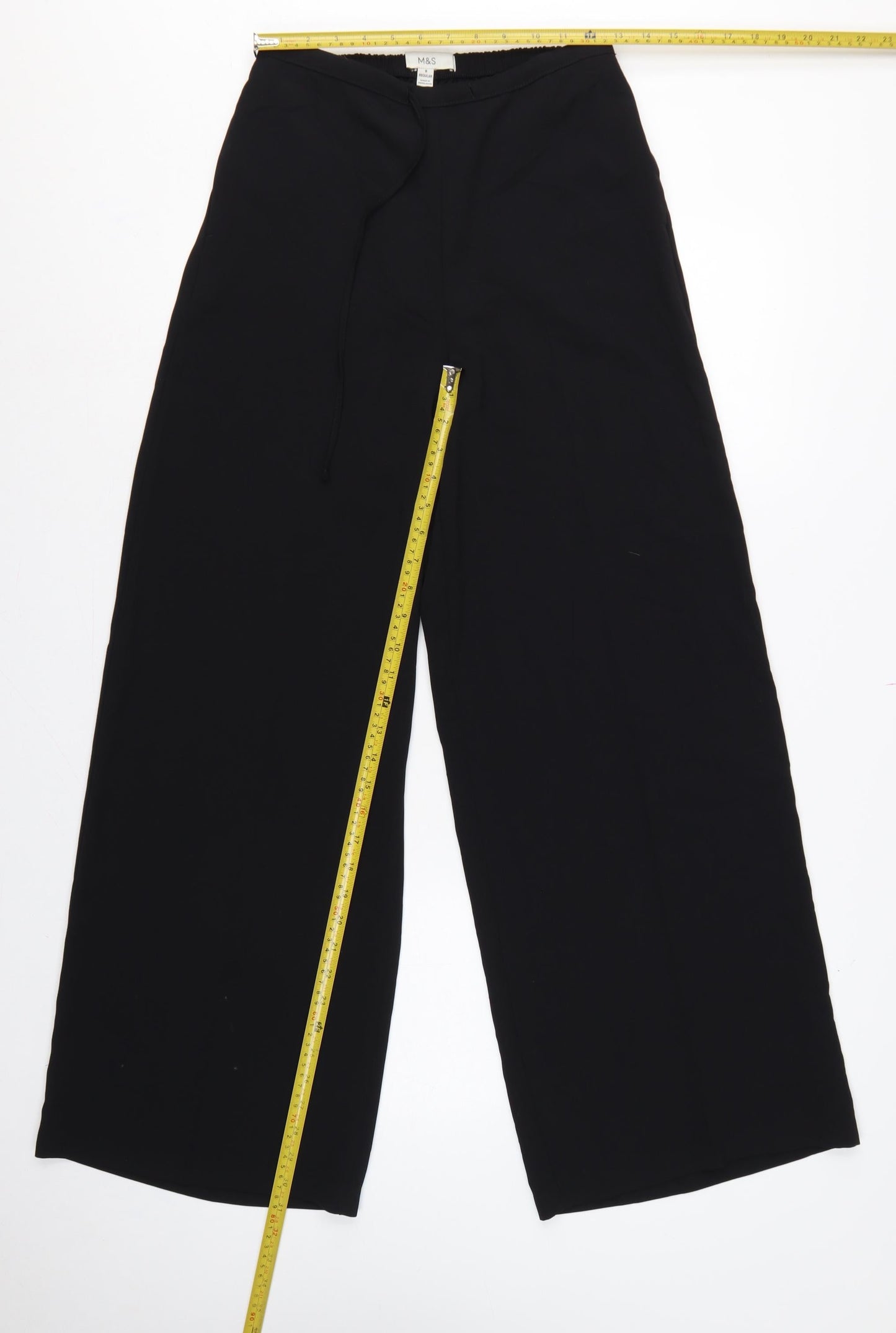Marks & Spencer Women Black Size 8 Regular Wide Leg Smart Trousers