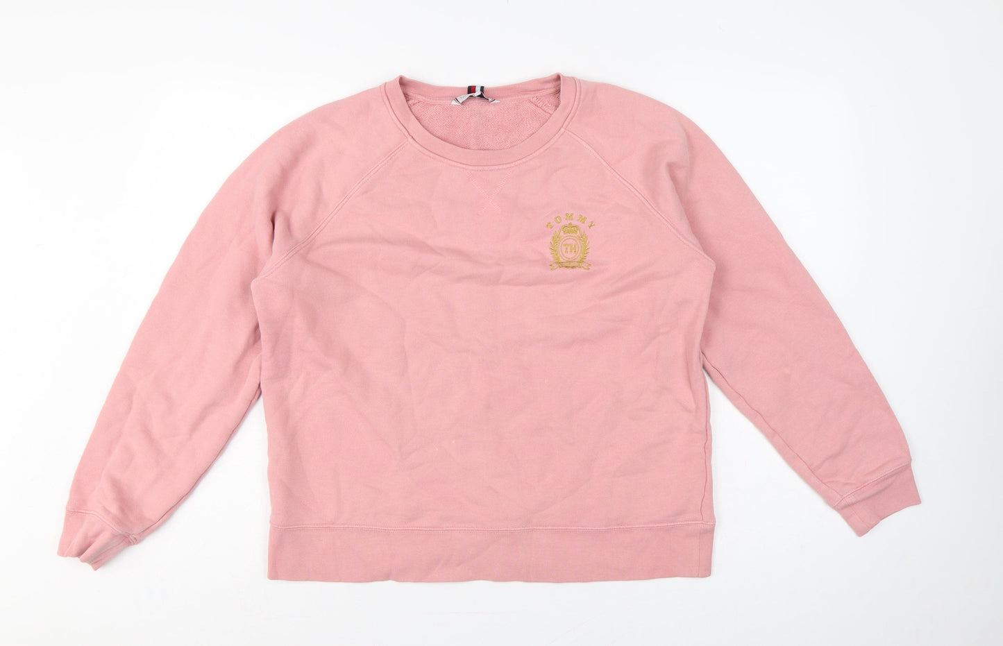Tommy Hilfiger Women Pink S Crew Neck Logo Cotton Pullover Sweatshirt