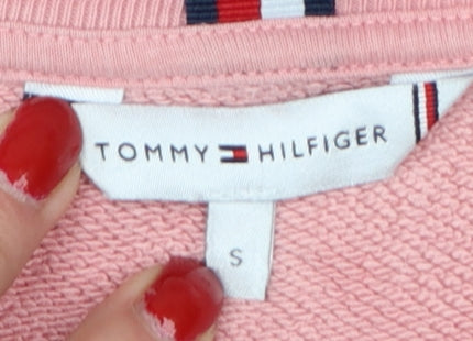 Tommy Hilfiger Women Pink S Crew Neck Logo Cotton Pullover Sweatshirt