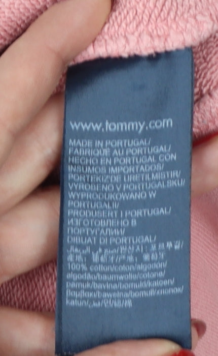 Tommy Hilfiger Women Pink S Crew Neck Logo Cotton Pullover Sweatshirt