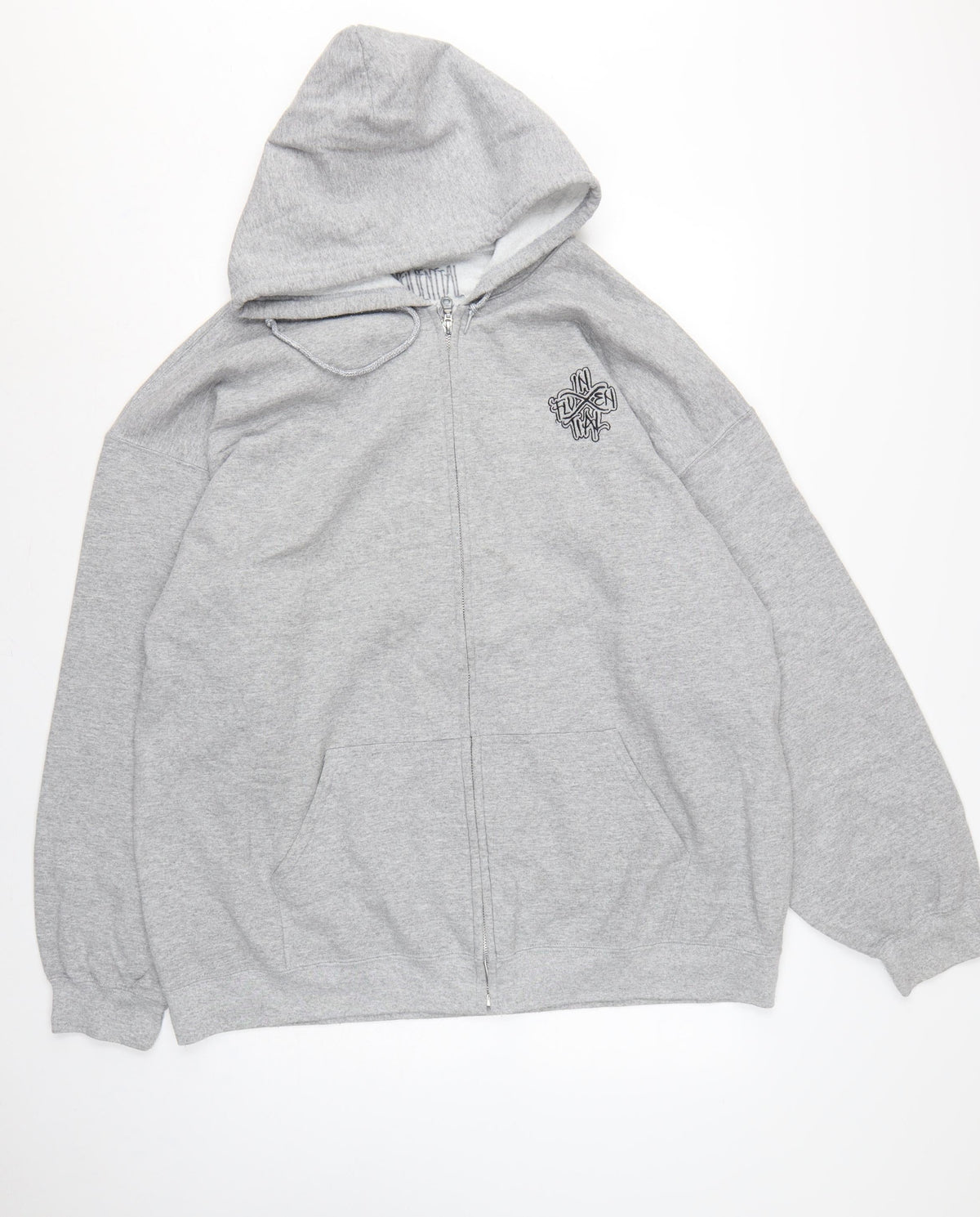 Back view of Inferential Clothing Men’s Grey 2XL Full Zip Embroidered Logo Hoodie