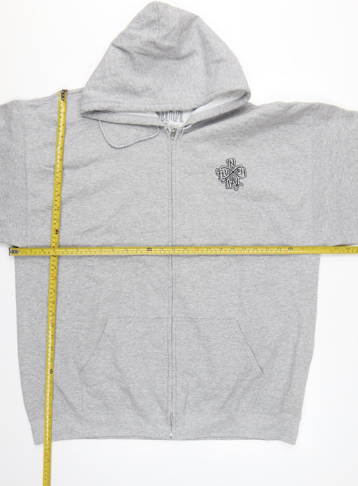 Close-up detail of Inferential Clothing Men’s Grey 2XL Full Zip Embroidered Logo Hoodie