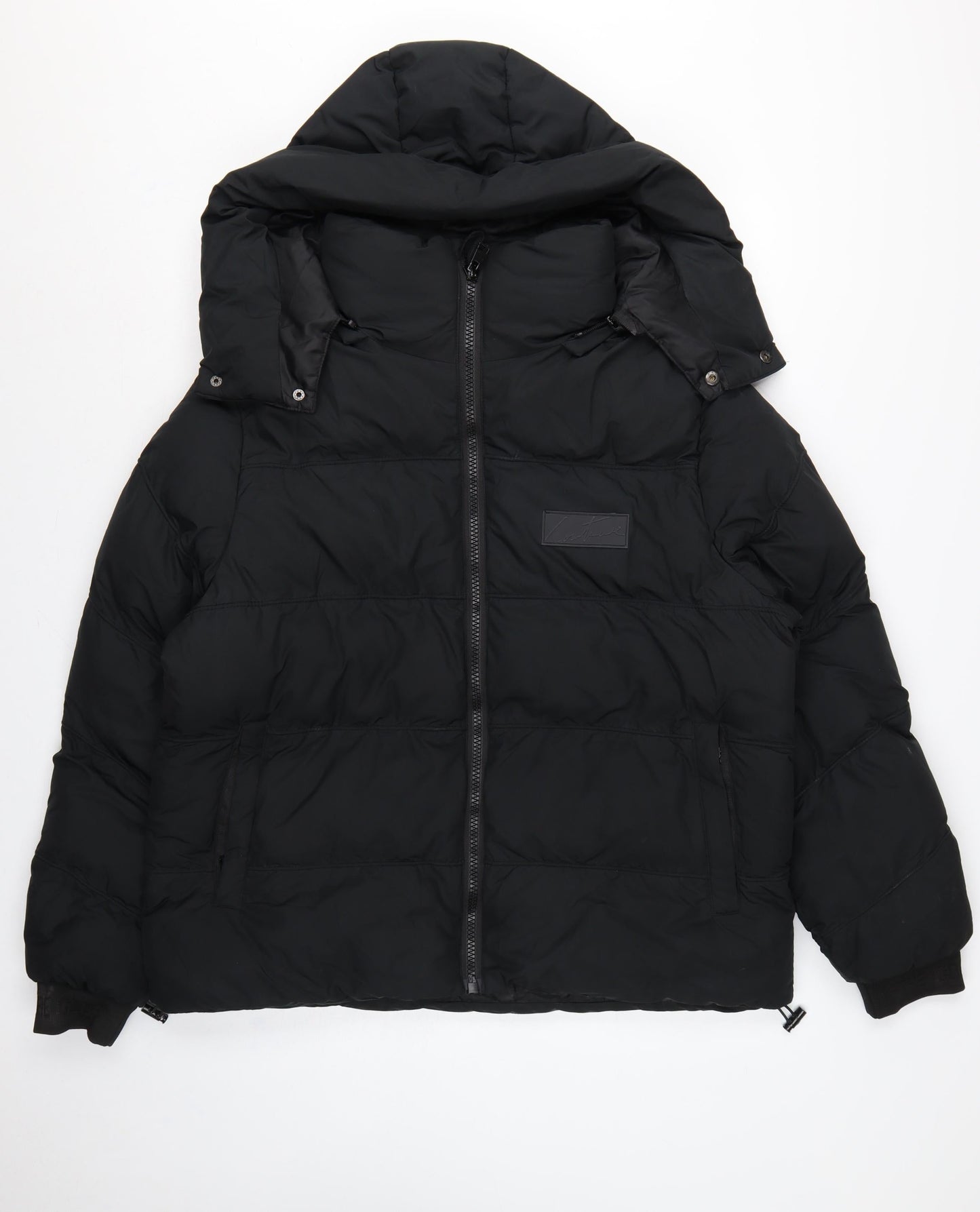 Couture Club Women Black L Hooded Puffer Jacket Quilted Logo