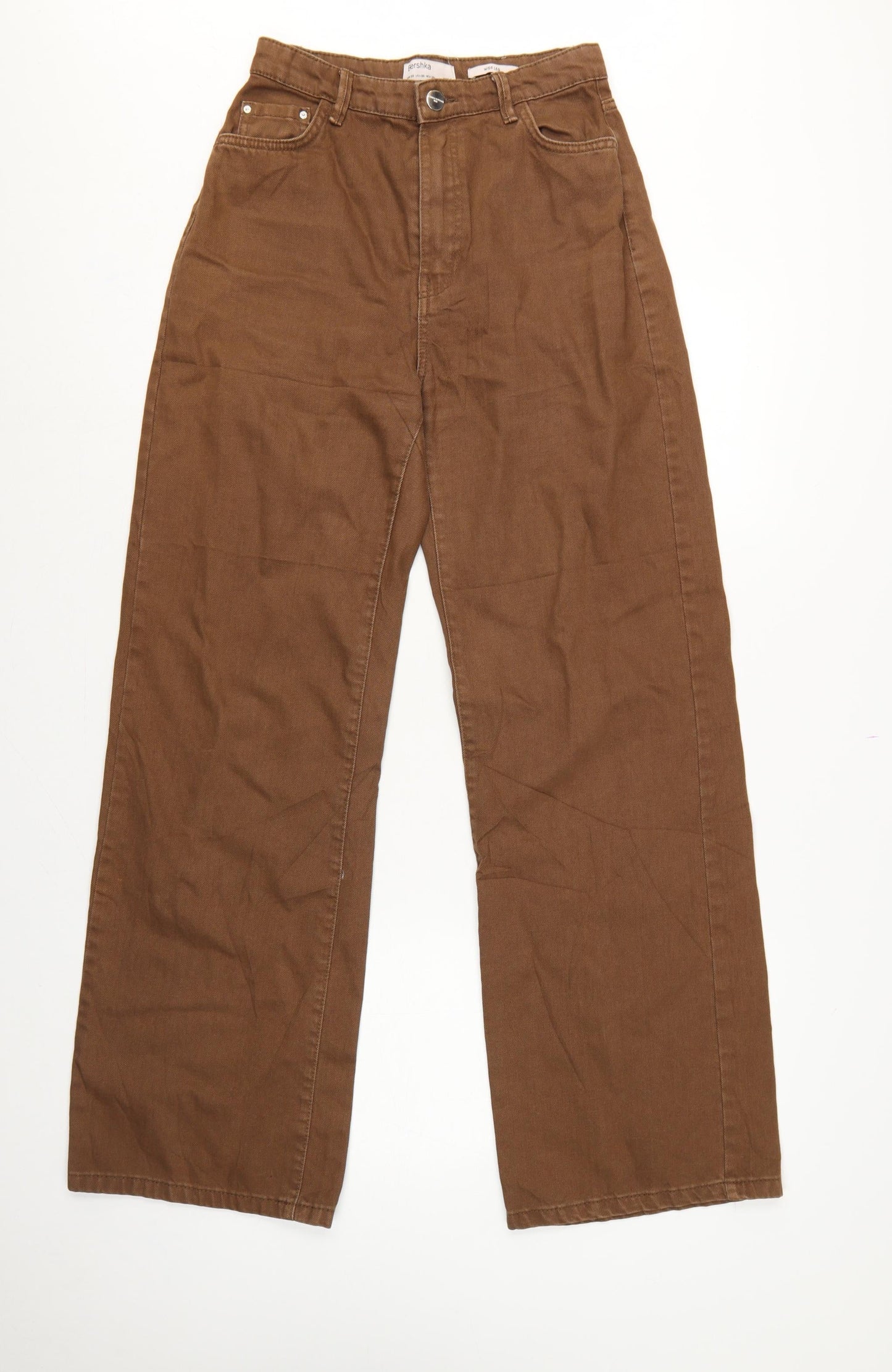 Bershka Women Brown UK 10 Wide-Leg High Rise Cotton Jeans