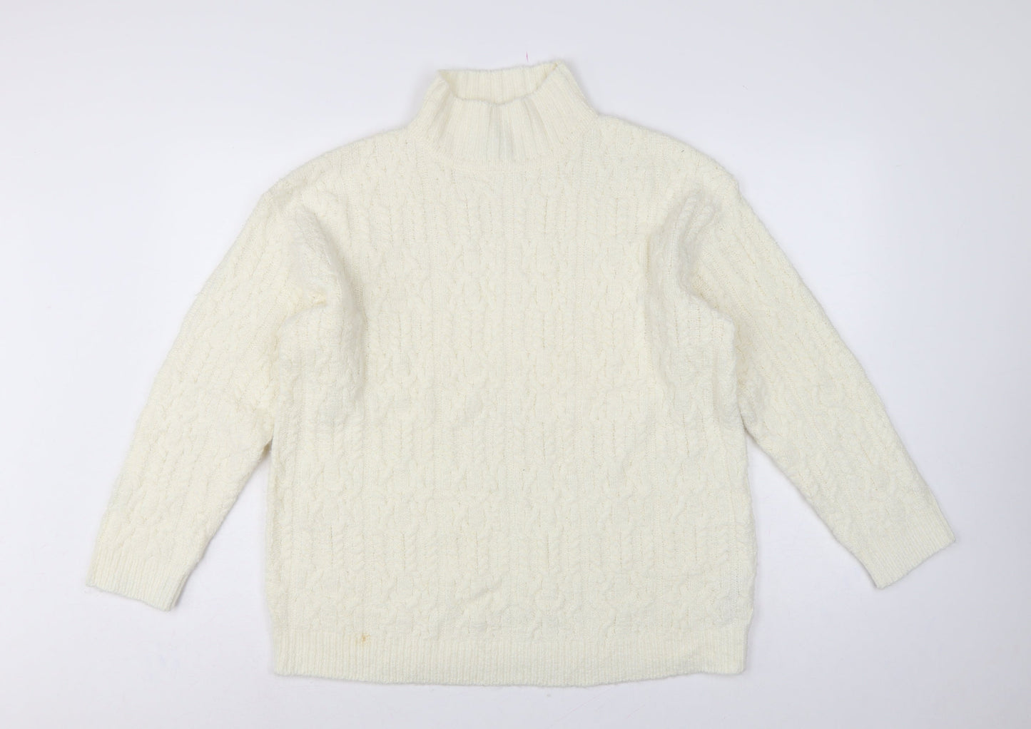 Marks and Spencer Women Ivory M Cable-Knit Roll Neck Jumper