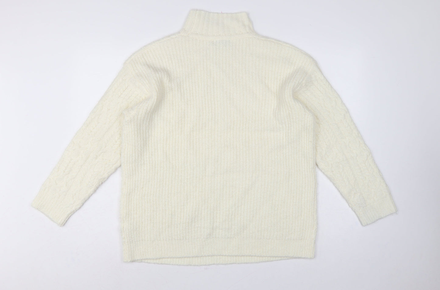 Marks and Spencer Women Ivory M Cable-Knit Roll Neck Jumper