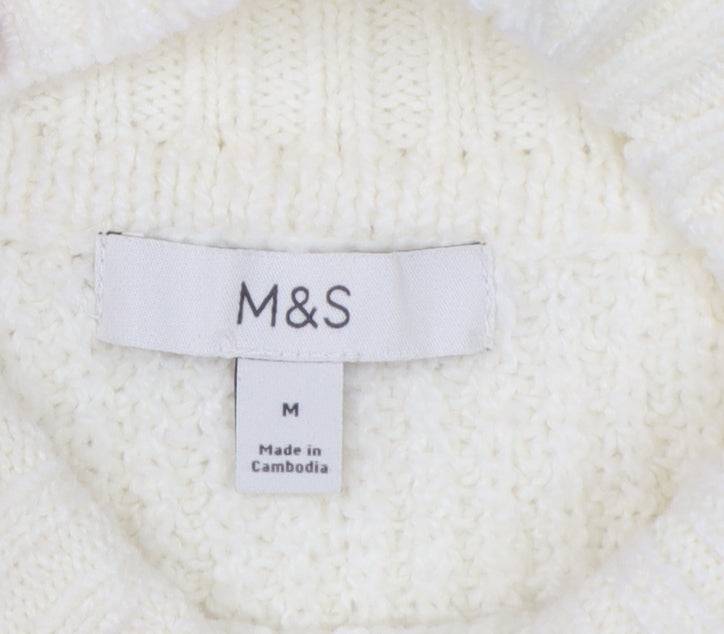 Marks and Spencer Women Ivory M Cable-Knit Roll Neck Jumper