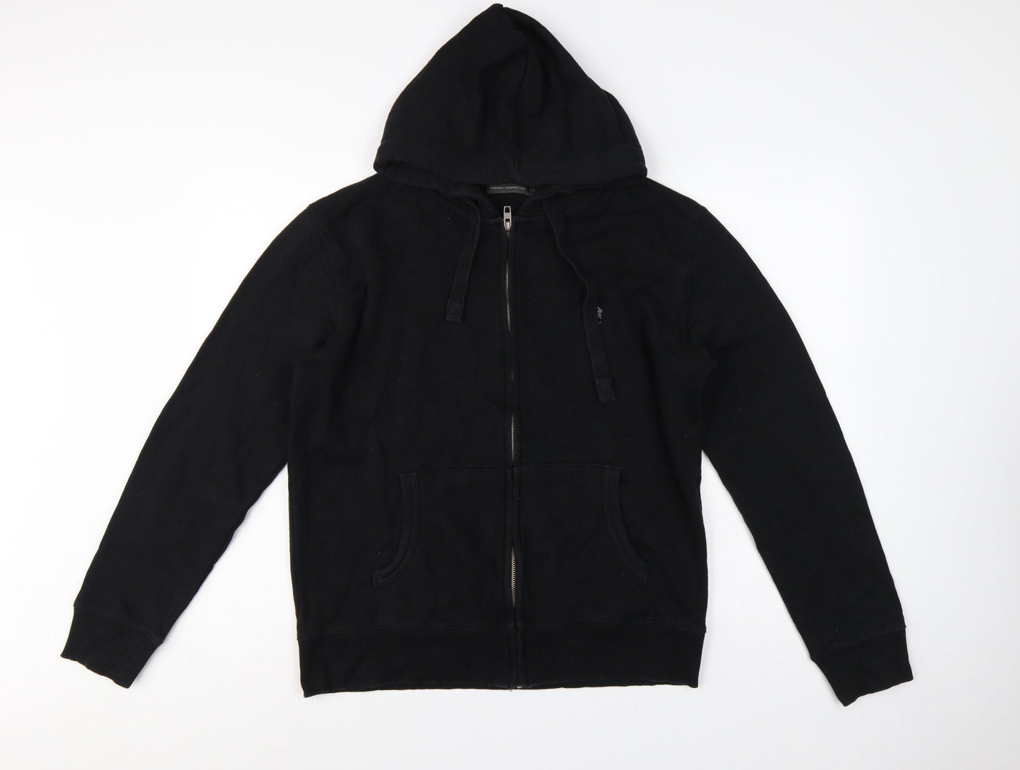 French Connection Men Black M Full Zip Hooded Fleece Hoodie