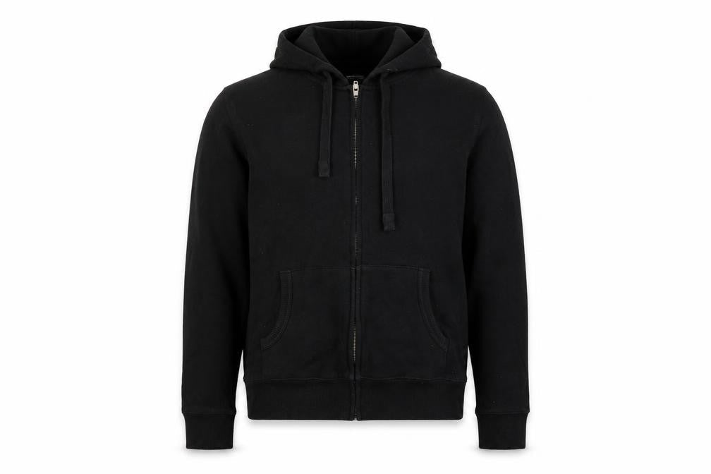 Front view of French Connection Men Black M Full Zip Hooded Fleece Hoodie