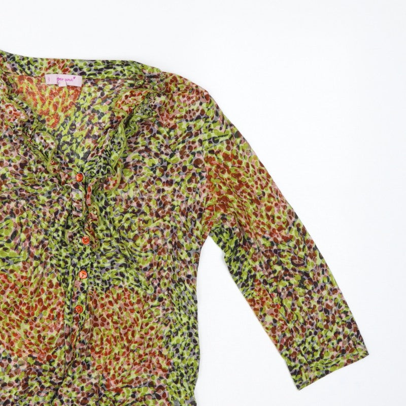 Per Una Women Multicoloured Animal Print Ruffle Blouse UK 14 Long Sleeve