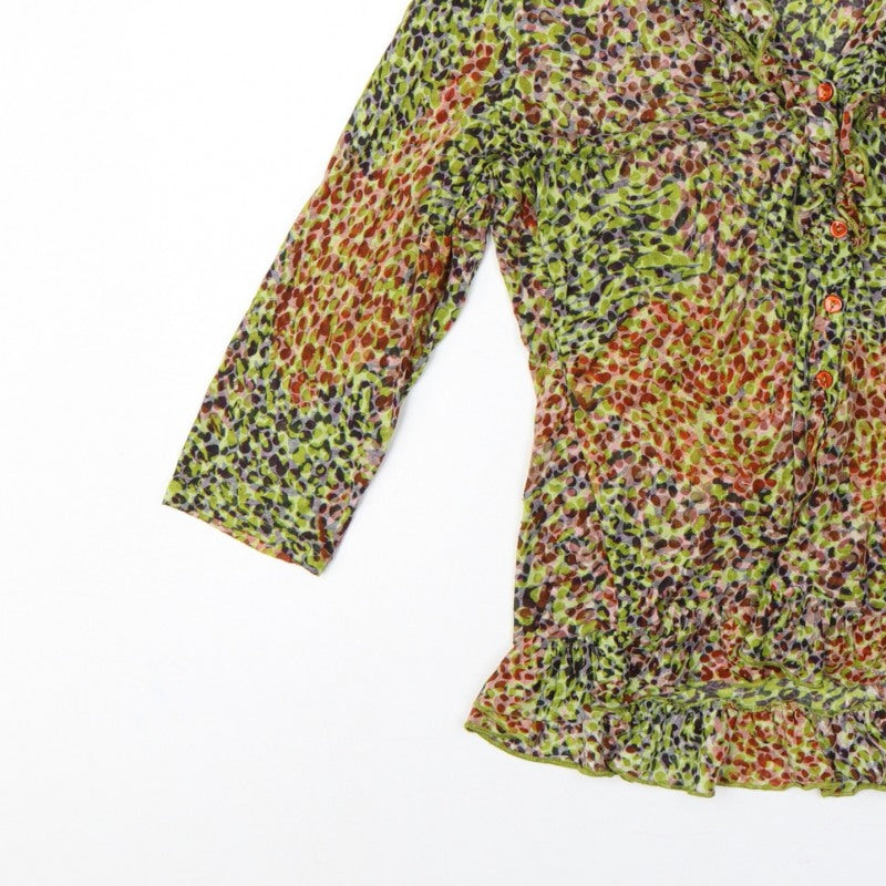 Per Una Women Multicoloured Animal Print Ruffle Blouse UK 14 Long Sleeve