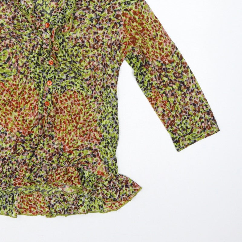 Per Una Women Multicoloured Animal Print Ruffle Blouse UK 14 Long Sleeve