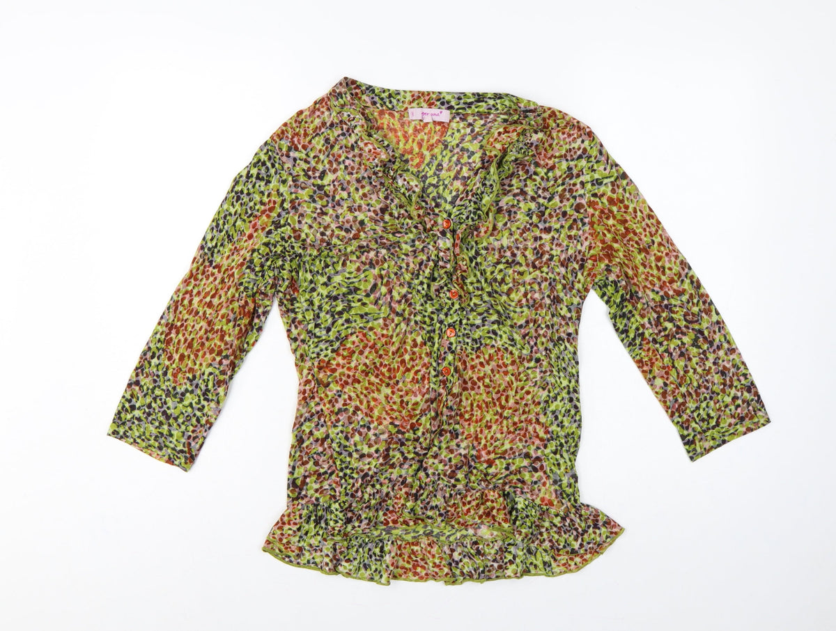 Per Una Women Multicoloured Animal Print Ruffle Blouse UK 14 Long Sleeve