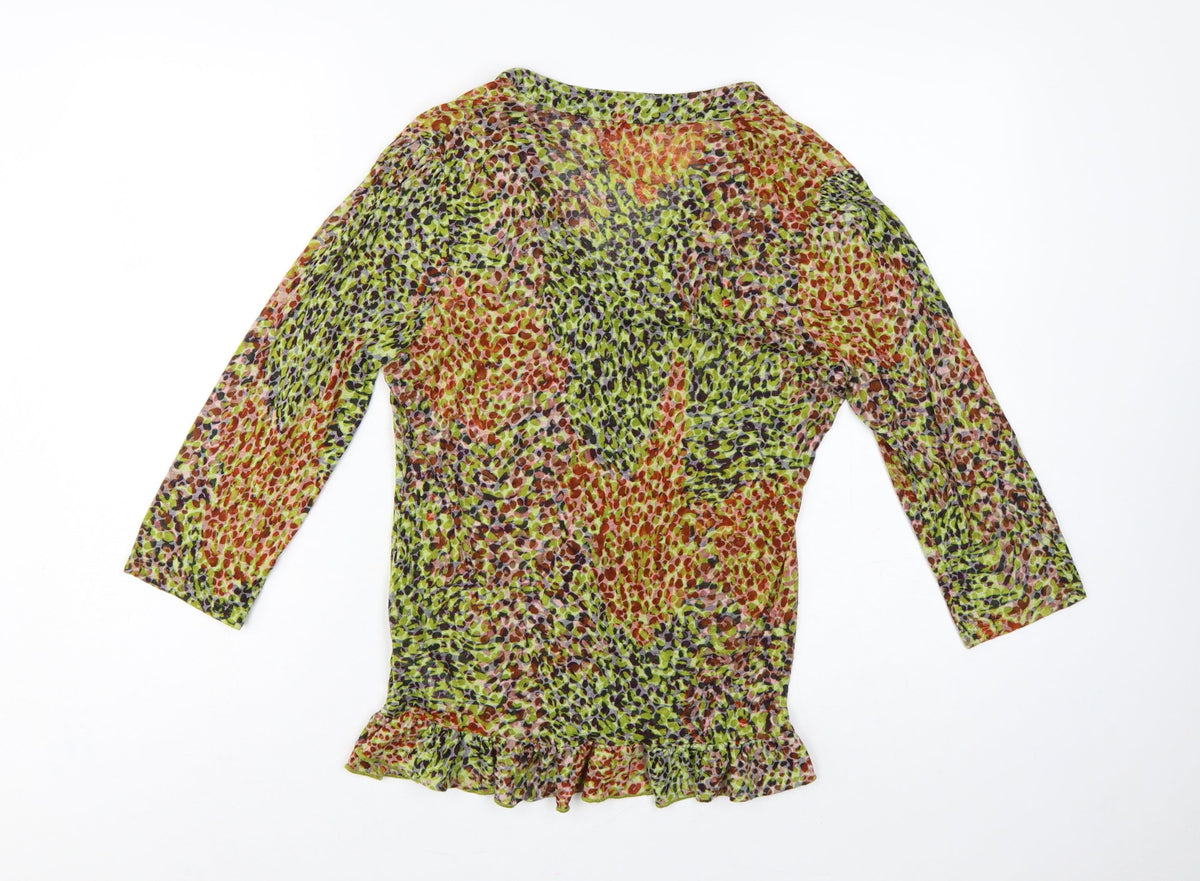 Per Una Women Multicoloured Animal Print Ruffle Blouse UK 14 Long Sleeve