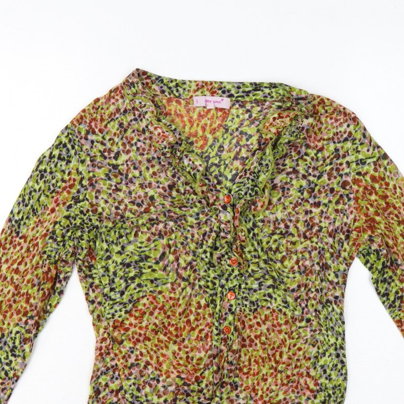 Per Una Women Multicoloured Animal Print Ruffle Blouse UK 14 Long Sleeve