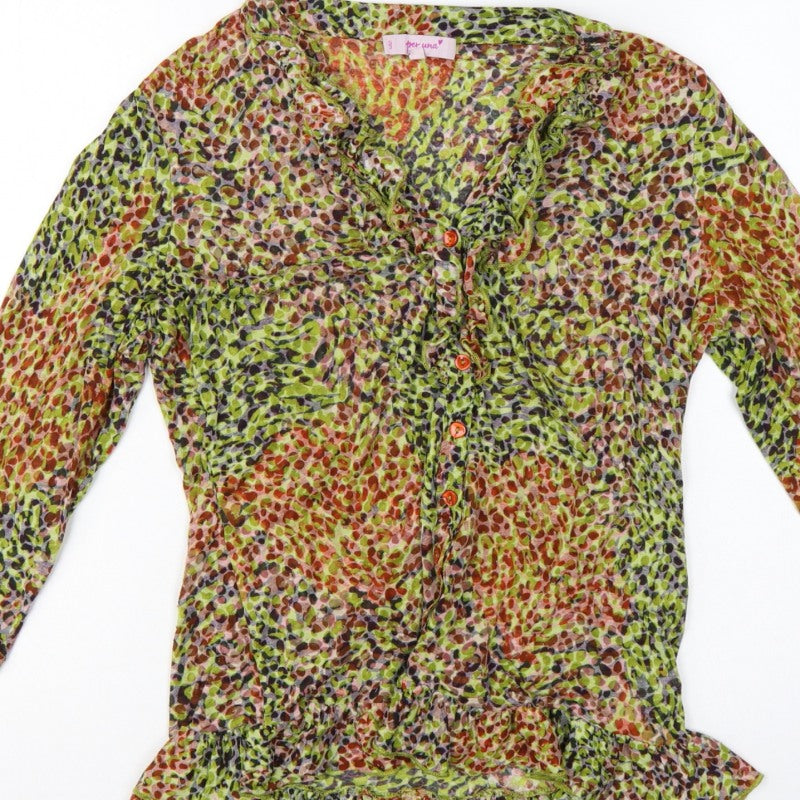 Per Una Women Multicoloured Animal Print Ruffle Blouse UK 14 Long Sleeve