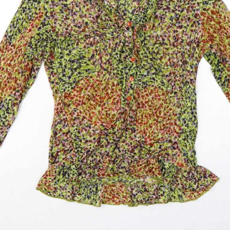 Per Una Women Multicoloured Animal Print Ruffle Blouse UK 14 Long Sleeve