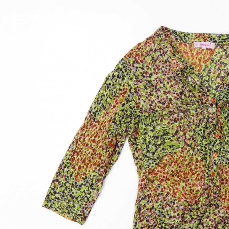 Per Una Women Multicoloured Animal Print Ruffle Blouse UK 14 Long Sleeve