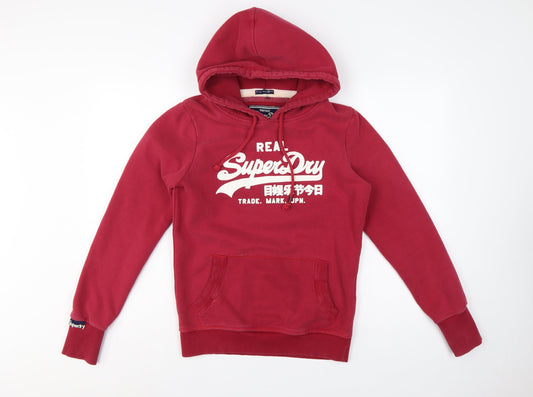 Superdry Women’s Red Logo Pullover Hoodie Size L Cotton Blend