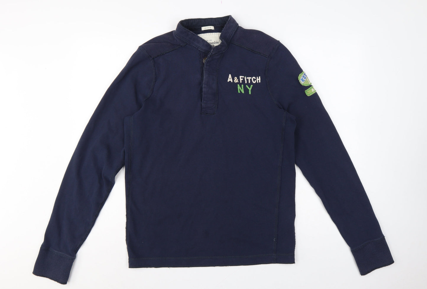 Abercrombie & Fitch Men’s Navy L Muscle Henley Sweatshirt Embroidered Logo