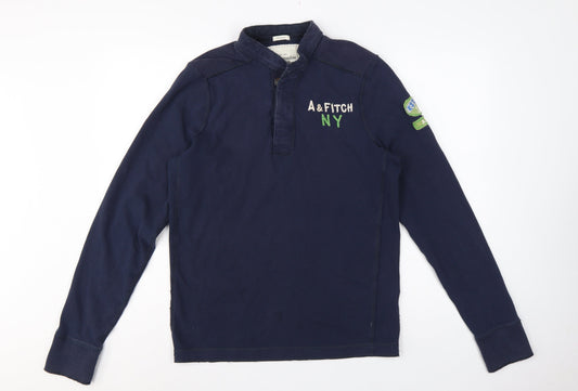 Abercrombie & Fitch Men’s Navy L Muscle Henley Sweatshirt Embroidered Logo