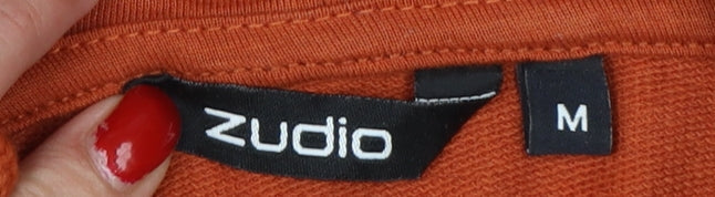Zudio Women’s Orange M Full Zip Hooded Cotton Graphic Hoodie