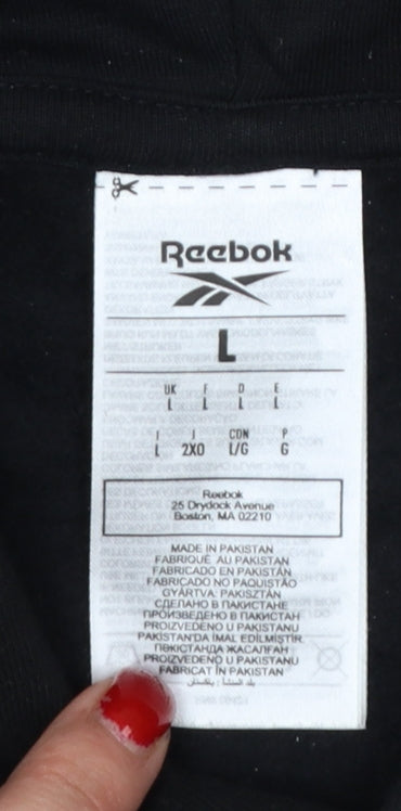Reebok Men’s Black L Pullover Hoodie Logo Sports Kangaroo Pocket