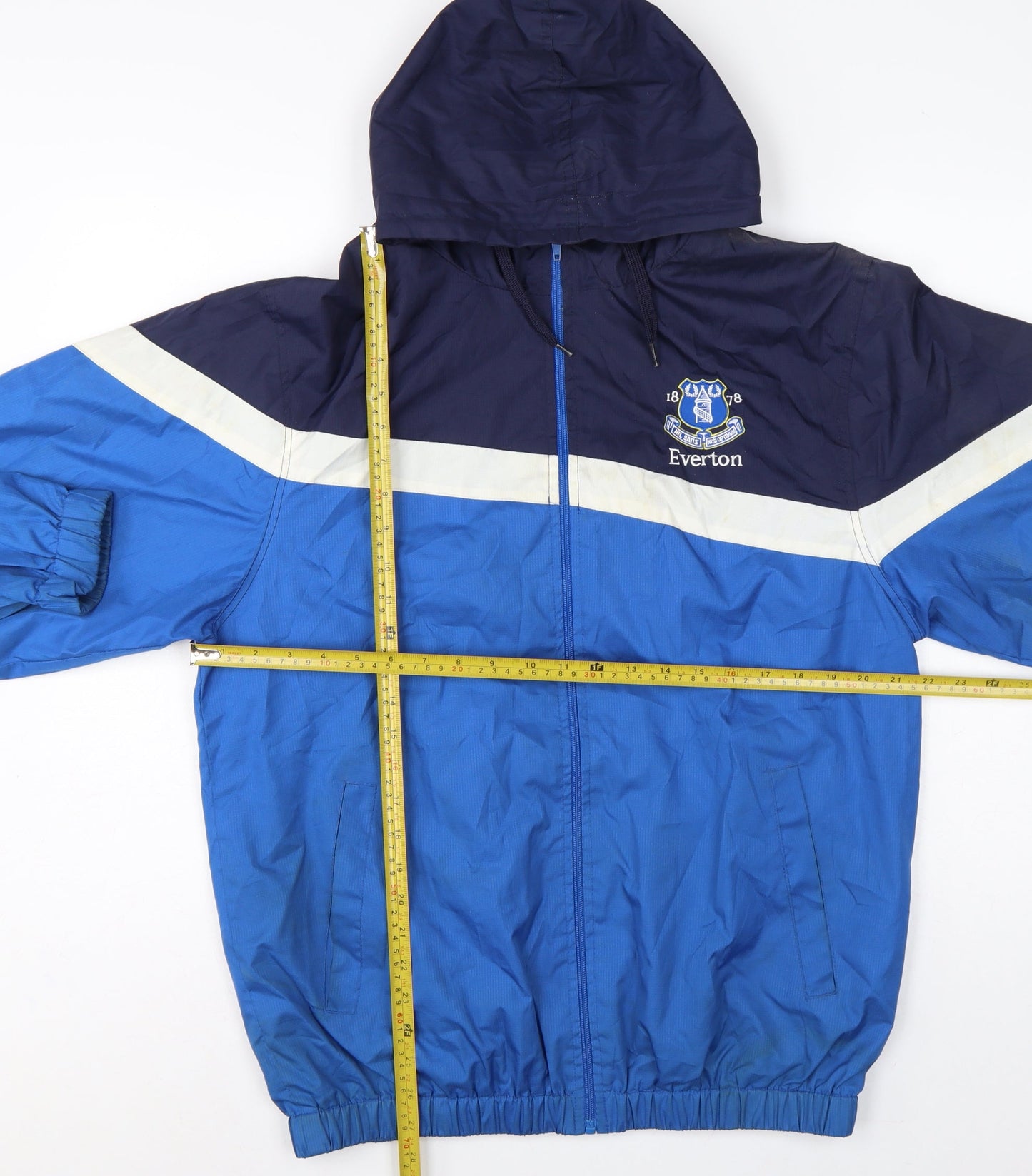 Everton FC Mens Blue M Hooded Full Zip Football Windbreaker Jacket
