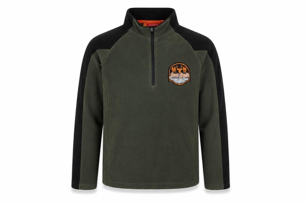 Front view of Craghoppers boys’ green 158 pullover 1/4 zip fleece bear grylls