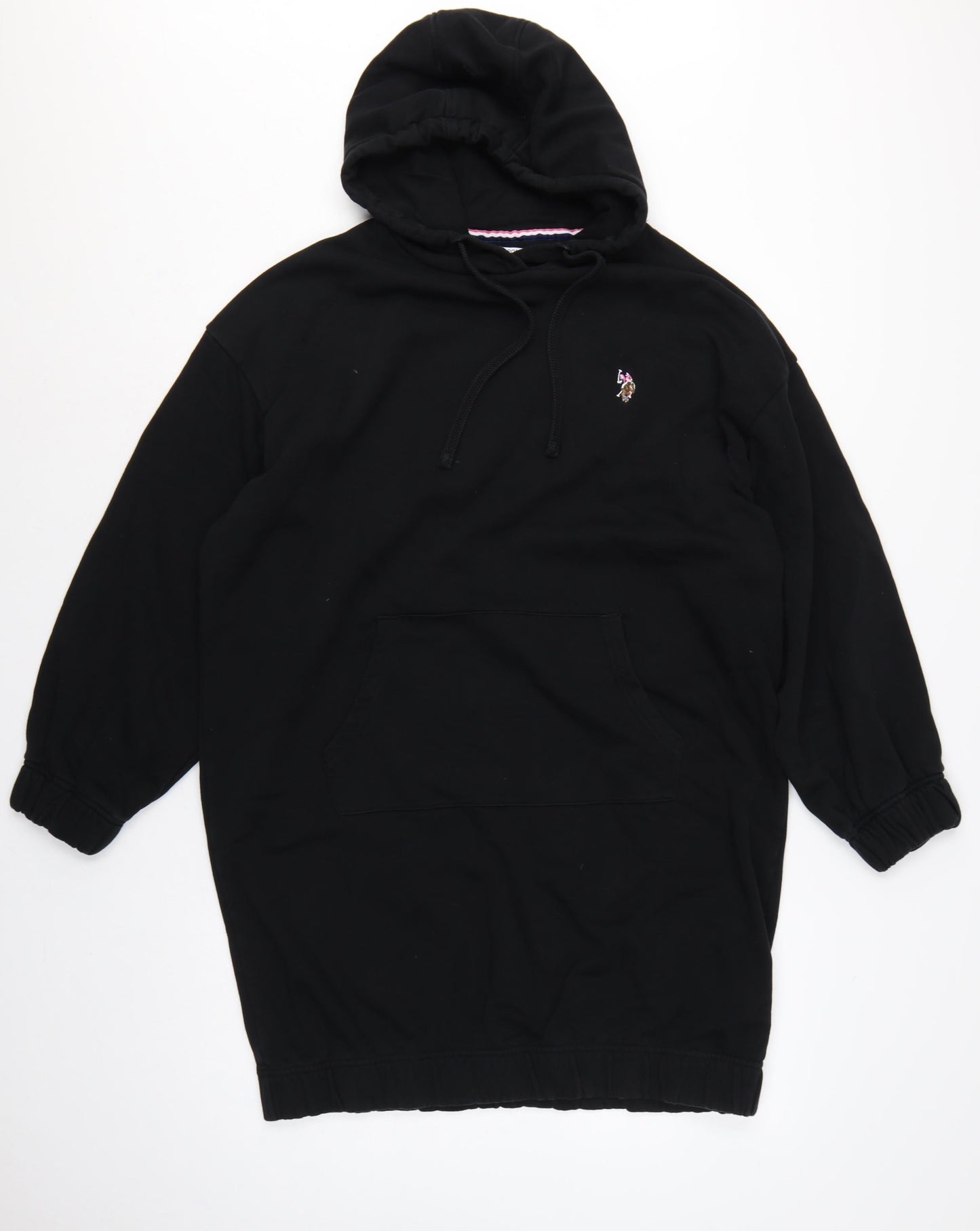 U.S. Polo Assn. Women Black M Hooded Jumper Dress Logo Pocket