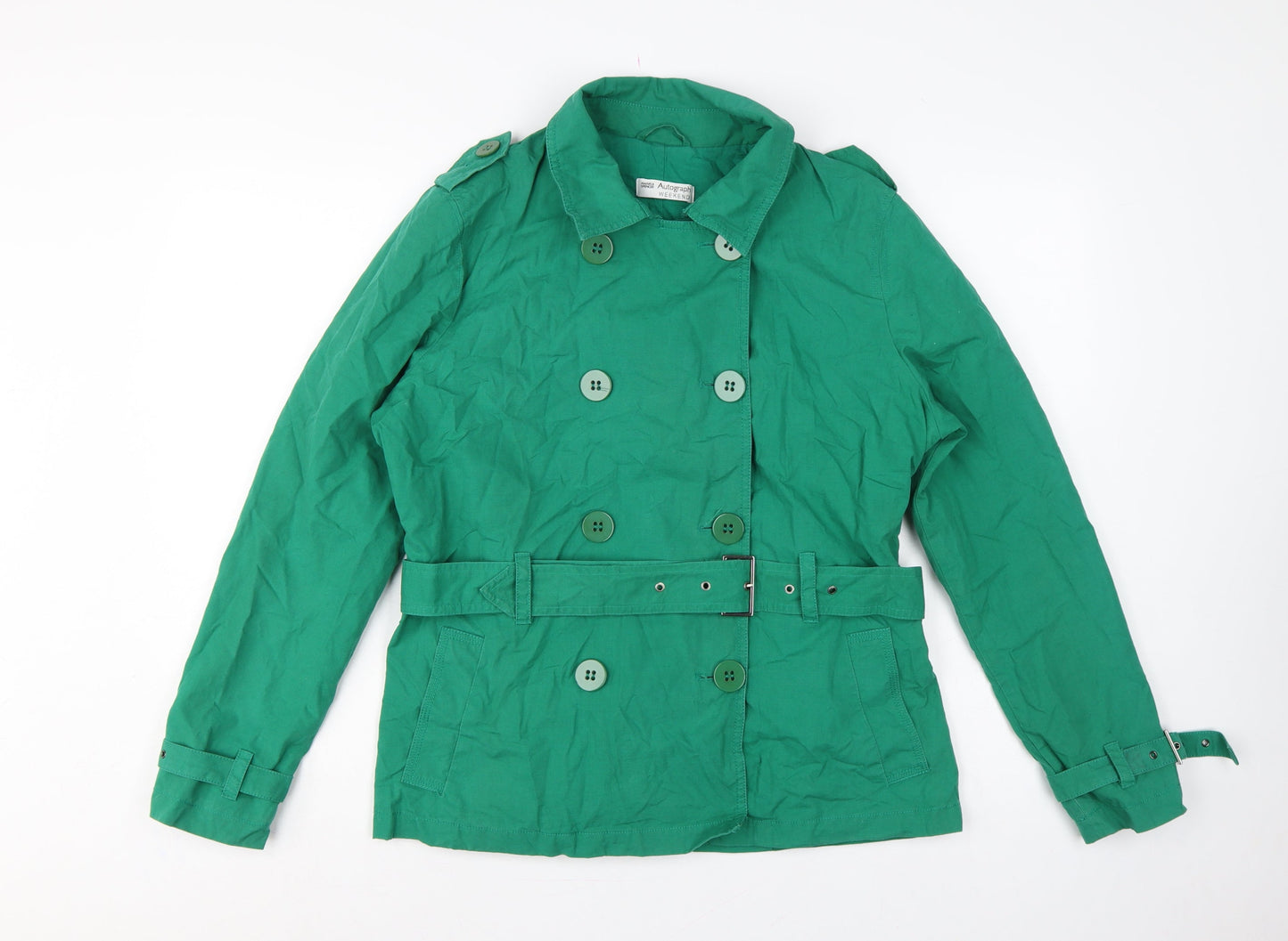 Marks & Spencer Women’s Green UK 14 Belted Cotton Linen Trench Jacket