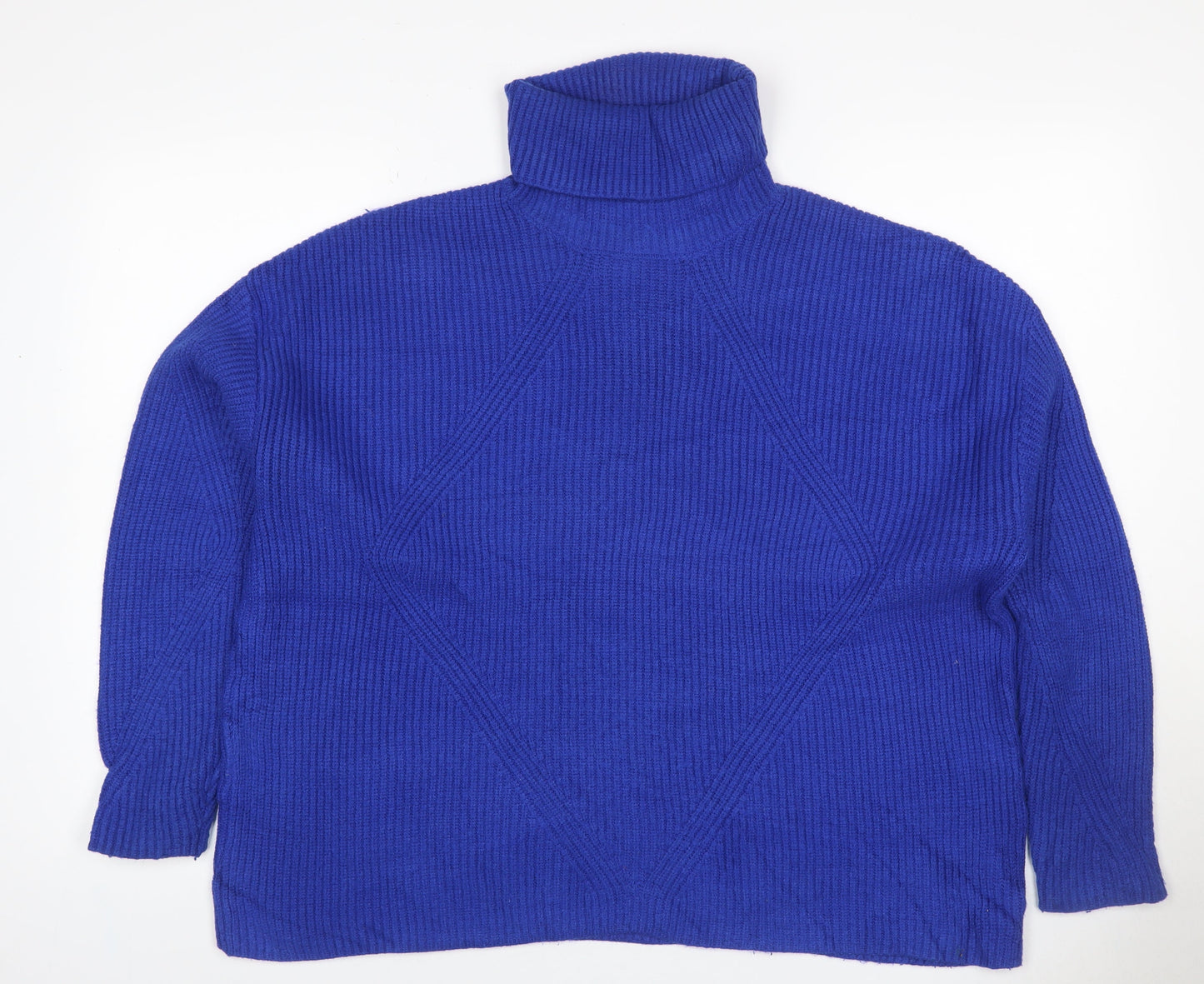 M&S Women’s Blue L Roll Neck Cable Knit Cotton Blend Jumper
