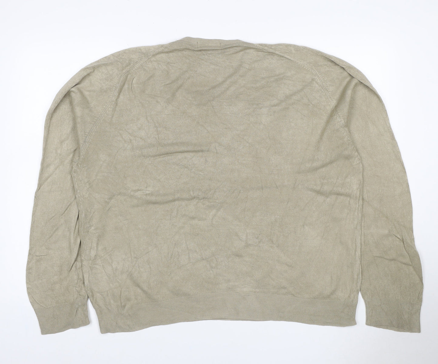 Marks and Spencer Men's Beige XL Ramie V-Neck Lightweight Pullover Jumper