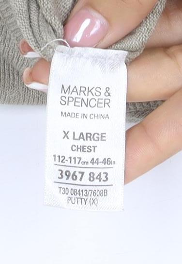 Marks and Spencer Men's Beige XL Ramie V-Neck Lightweight Pullover Jumper