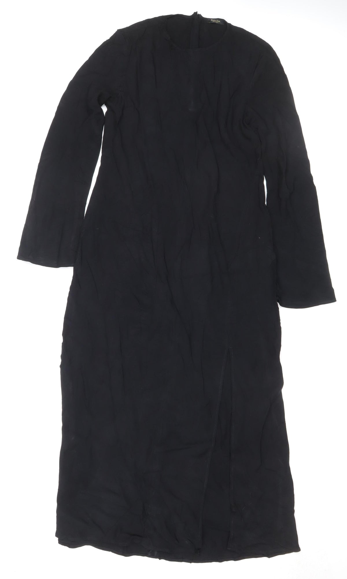 Massimo Dutti Women Black L Midi Sheath Long Sleeve Dress