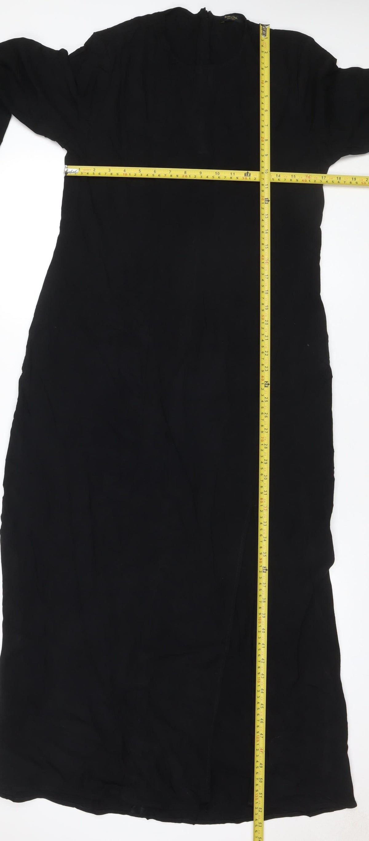 Massimo Dutti Women Black L Midi Sheath Long Sleeve Dress