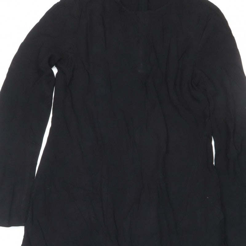 Massimo Dutti Women Black L Midi Sheath Long Sleeve Dress