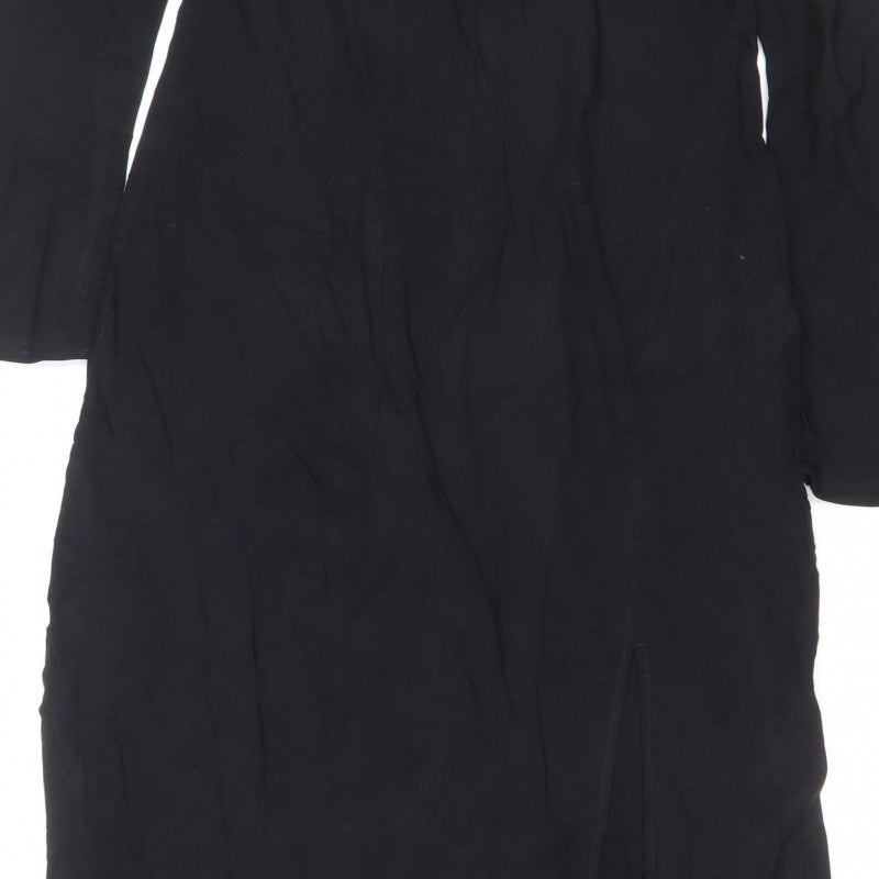 Massimo Dutti Women Black L Midi Sheath Long Sleeve Dress